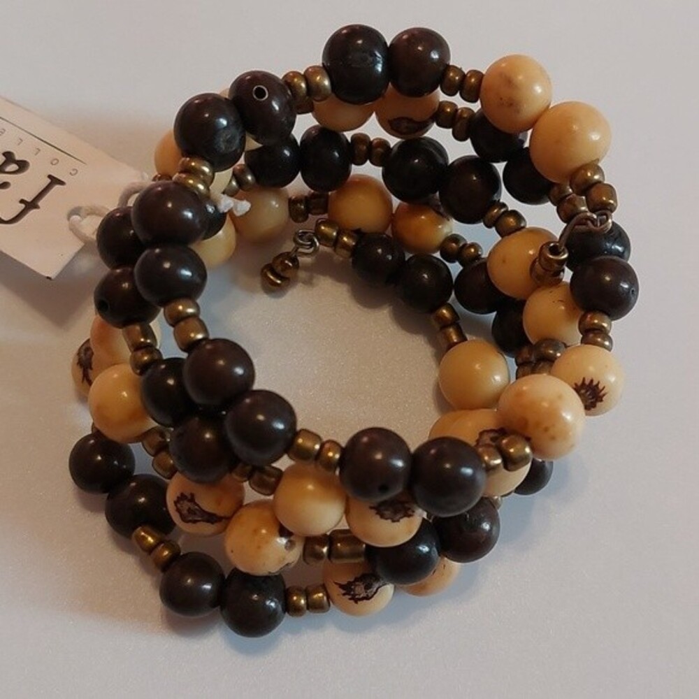 Natural Acai Seed and Pambil Wraparound Beaded Coiled Wire Bracelet